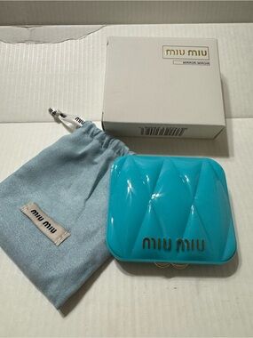 Miu Miu Quilted Gloss Compact Mirror in Bright Turquoise